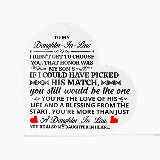 TO MY DAUGHTER IN LAW HONOR HEART ACRYLIC PLAQUE