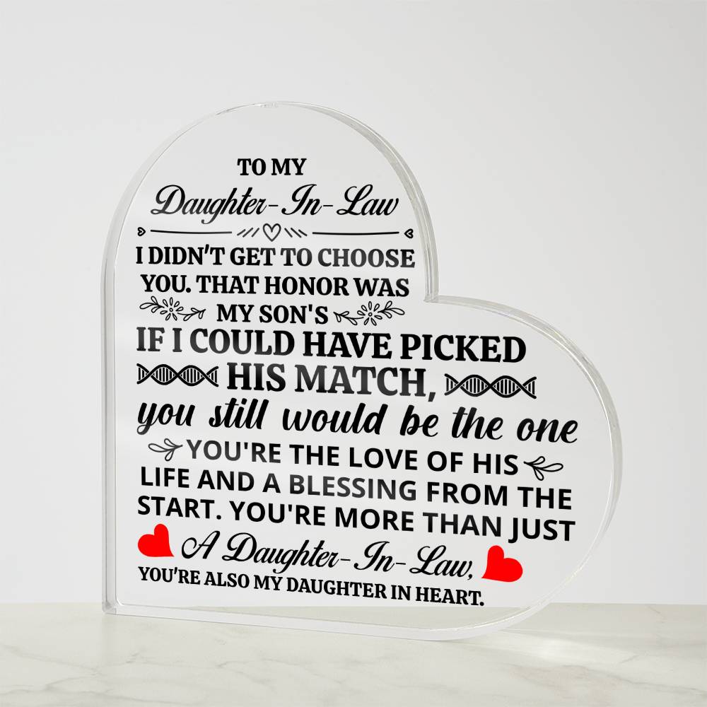 TO MY DAUGHTER IN LAW HONOR HEART ACRYLIC PLAQUE