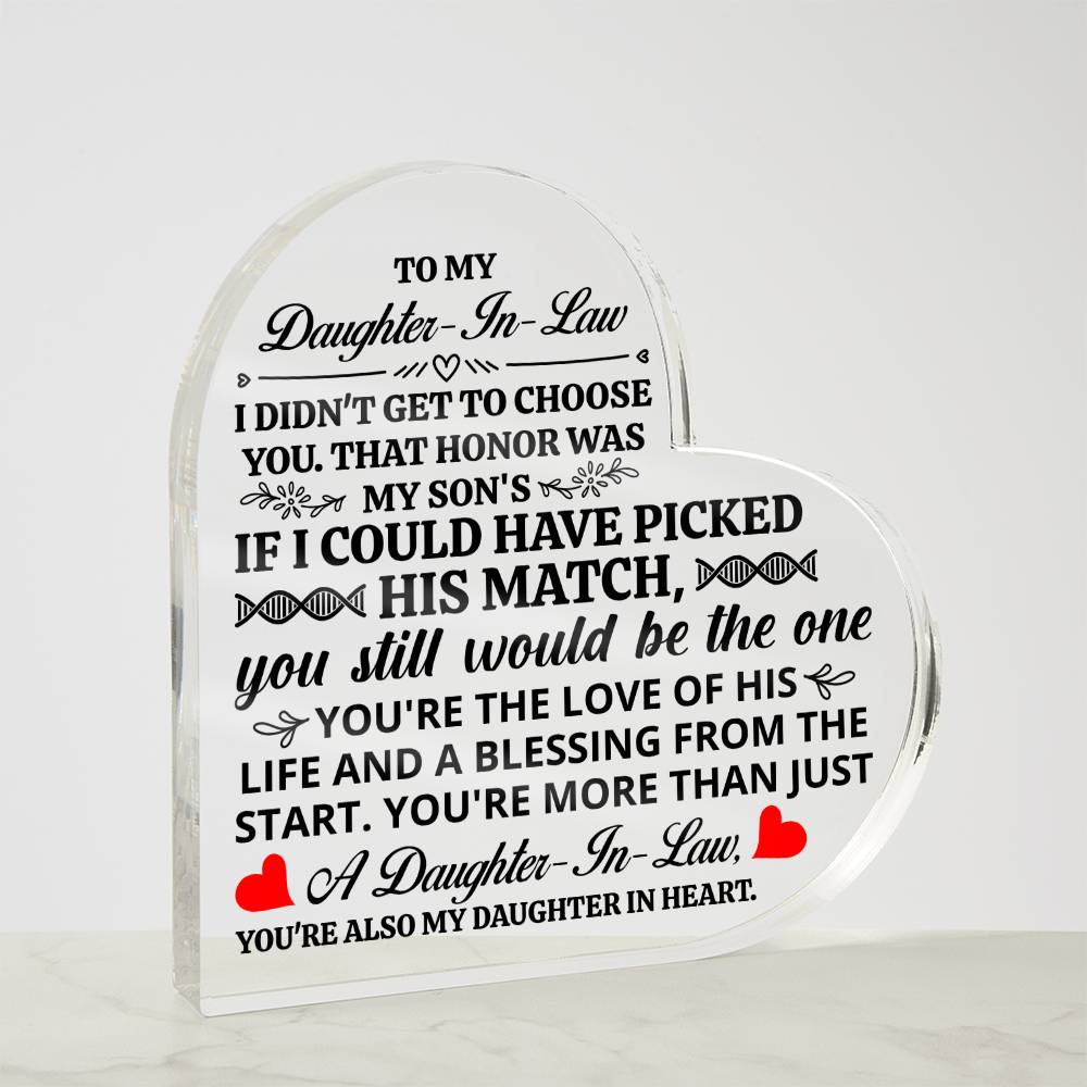 TO MY DAUGHTER IN LAW HONOR HEART ACRYLIC PLAQUE