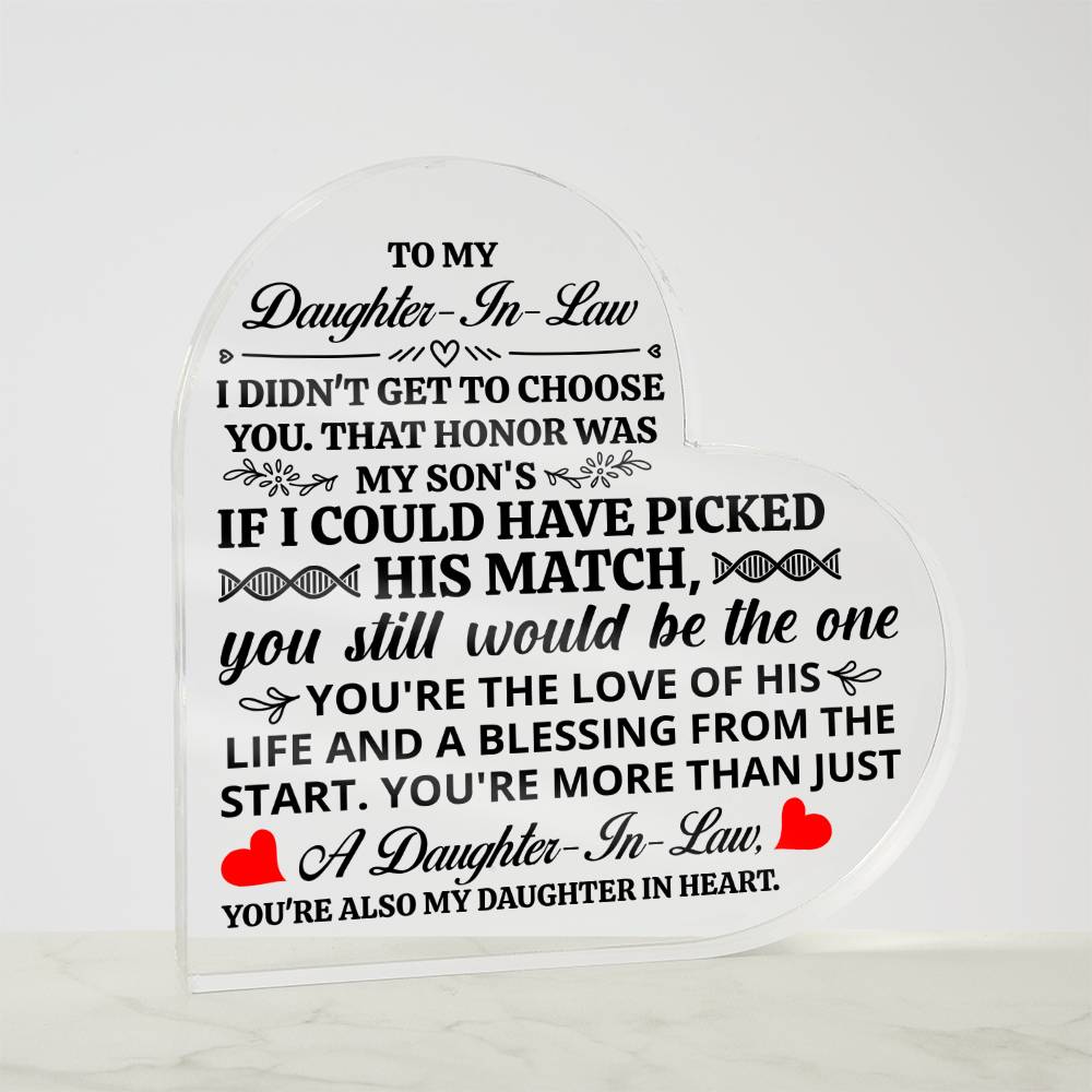 TO MY DAUGHTER IN LAW HONOR HEART ACRYLIC PLAQUE