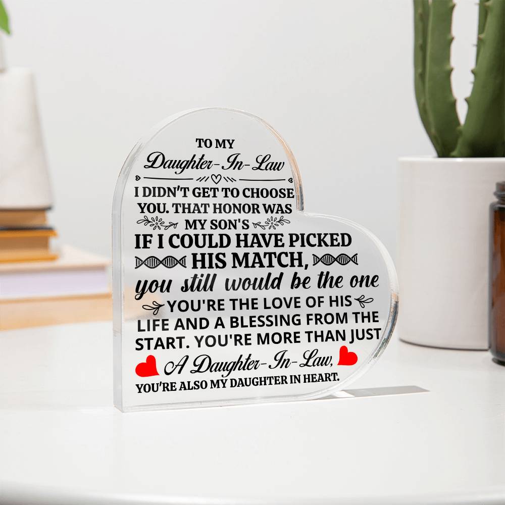 TO MY DAUGHTER IN LAW HONOR HEART ACRYLIC PLAQUE