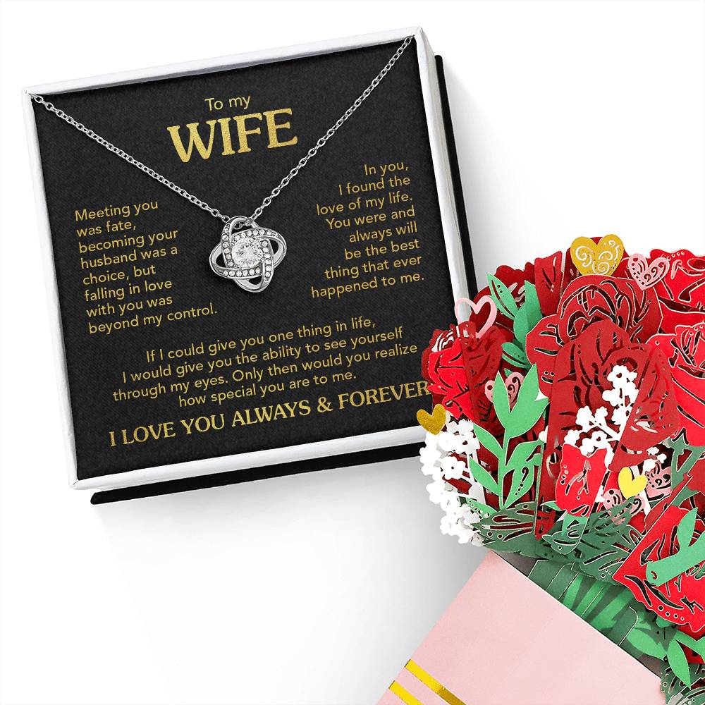 TO MY WIFE FALLING IN LOVE KNOT NECKLACE + FLOWER BOUQUET BUNDLE