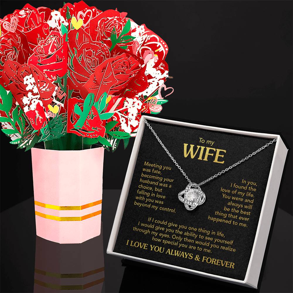 TO MY WIFE FALLING IN LOVE KNOT NECKLACE + FLOWER BOUQUET BUNDLE