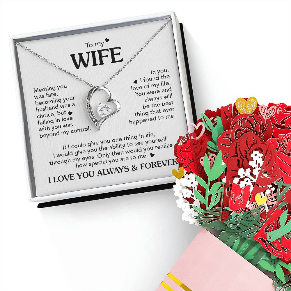 TO MY WIFE THROUGH MY EYES FOREVER NECKLACE + BOUQUET FLOWER
