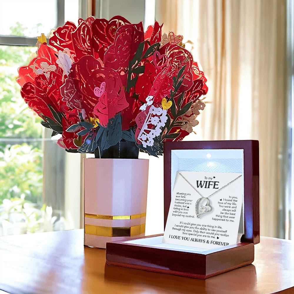TO MY WIFE THROUGH MY EYES FOREVER NECKLACE + BOUQUET FLOWER
