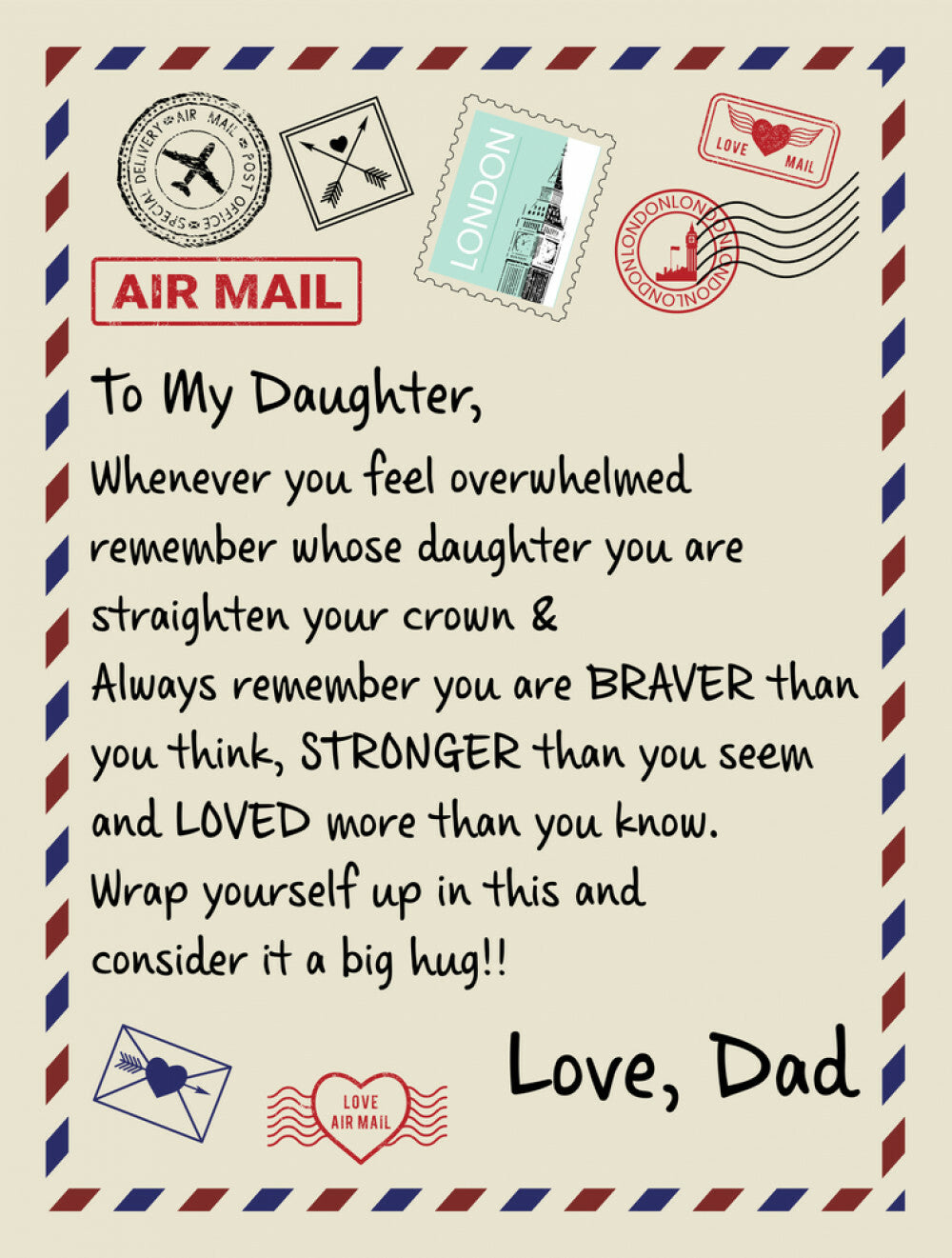 TO MY DAUGHTER STRONGER FROM DAD SHERPA FLEECE BLANNKET