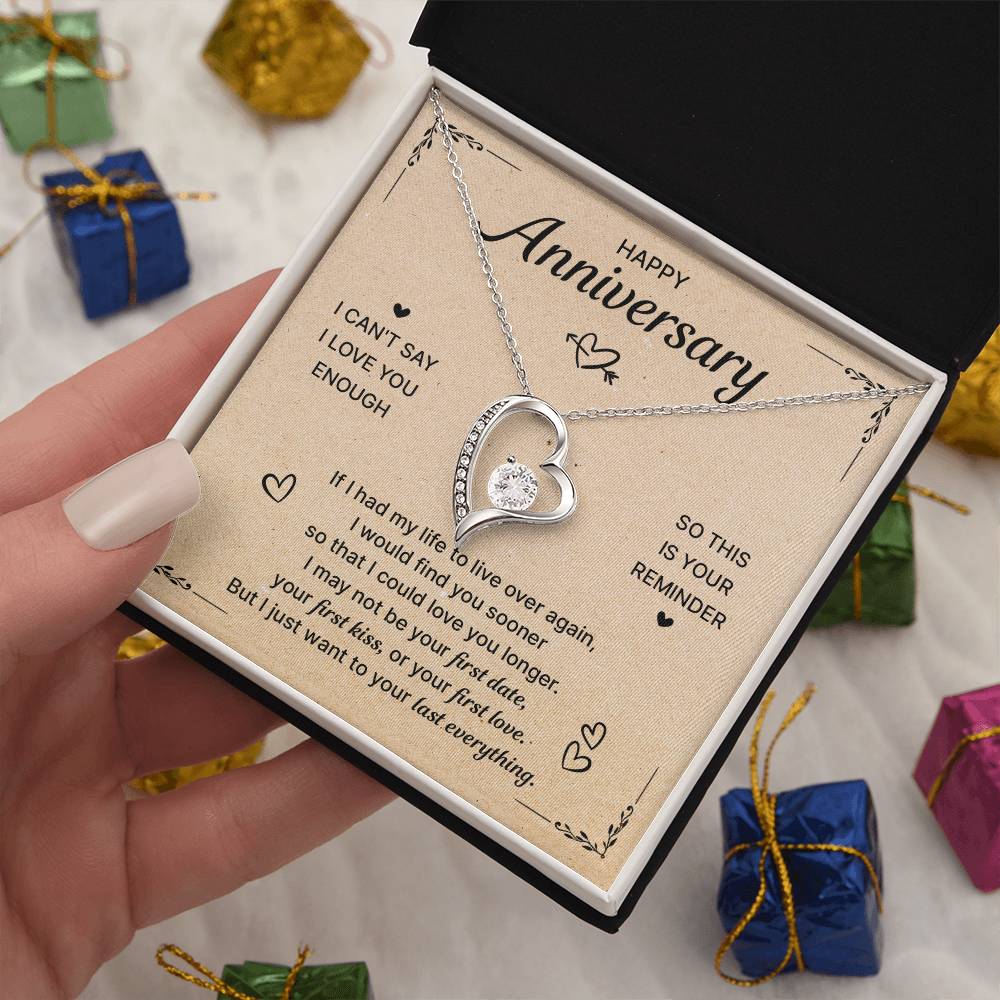 HAPPY ANNIVERSARY LAST EVERYTHING FOREVER LOVE NECKLACE