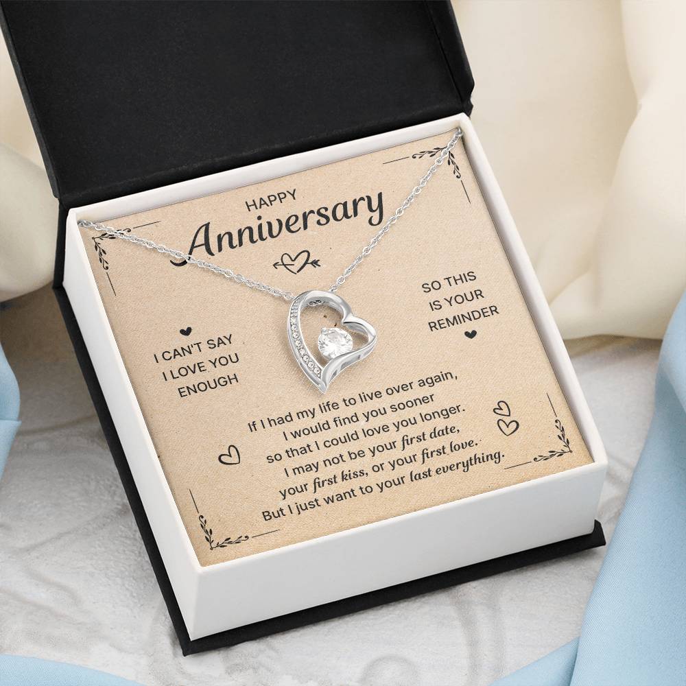 HAPPY ANNIVERSARY LAST EVERYTHING FOREVER LOVE NECKLACE
