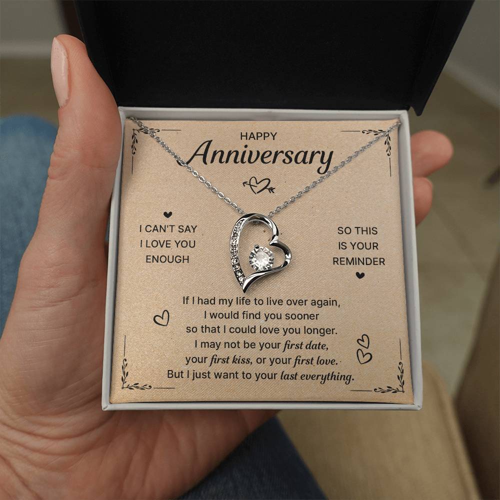 HAPPY ANNIVERSARY LAST EVERYTHING FOREVER LOVE NECKLACE