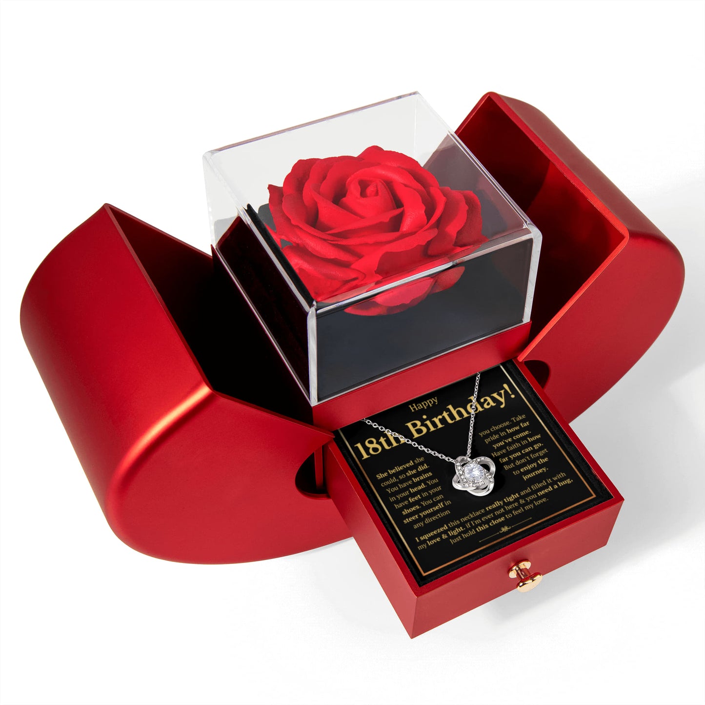 18TH BIRTHDAY SQUEEZED LOVE KNOT NECKLACE HEART BOX GIFT SET