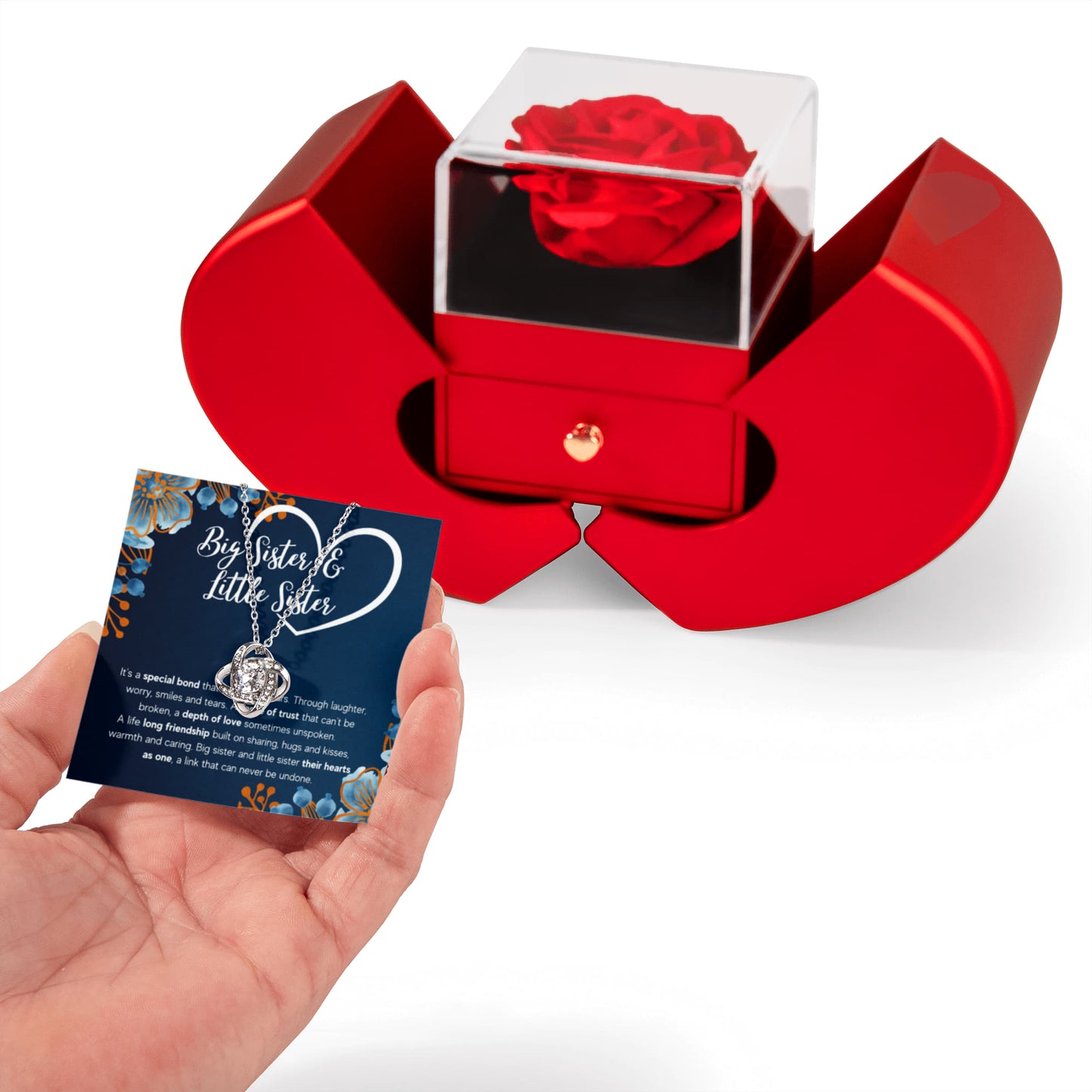 TO MY SISTER BOND KNOT NECKLACE HEART BOX GIFT SET