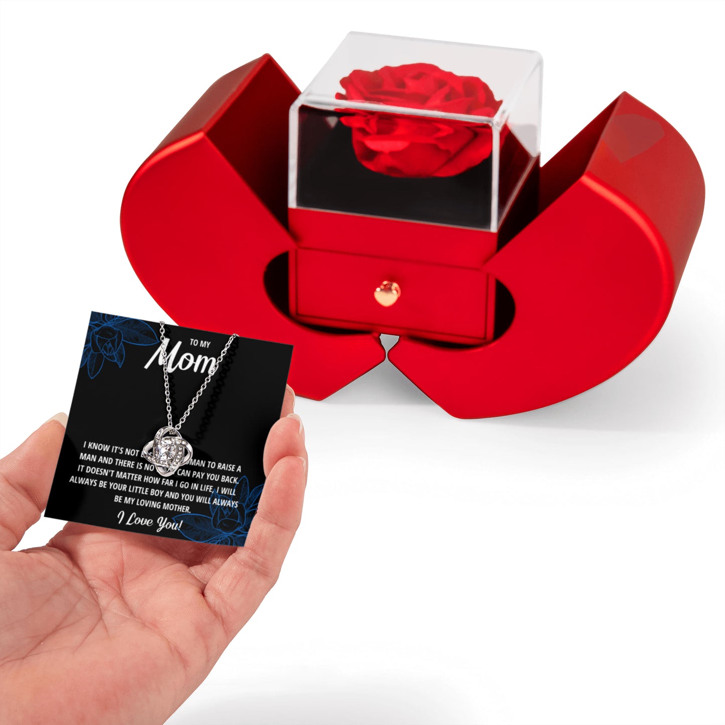 TO MY MOM LITTLE BOY BLACK KNOT HEART ROSE BOX