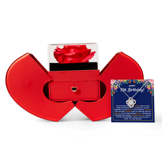 21ST BIRTHDAY WRAPPED LOVE KNOT NECKLACE HEART BOX GIFT SET