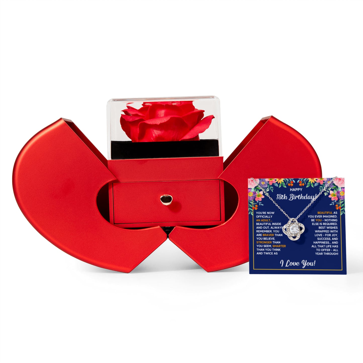 18TH BIRTHDAY WRAPPED LOVE KNOT NECKLACE HEART BOX GIFT SET
