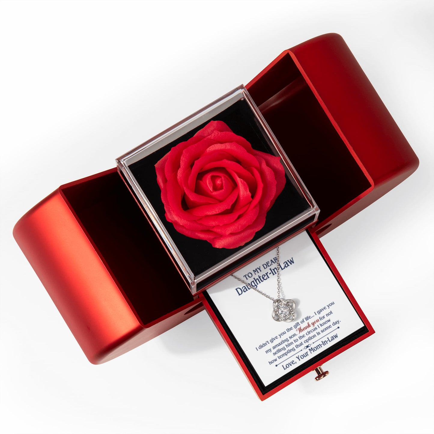 TO MY DAUGHTER IN LAW CIRCUS LOVE KNOT NECKLACE HEART BOX GIFT SET