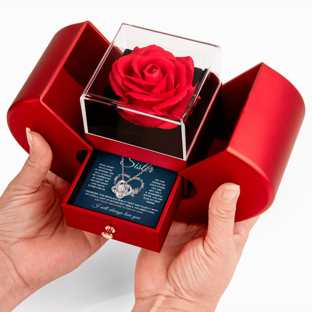 TO MY SISTER SQUEEZED LOVE KNOT NECKLACE HEART BOX GIFT SET