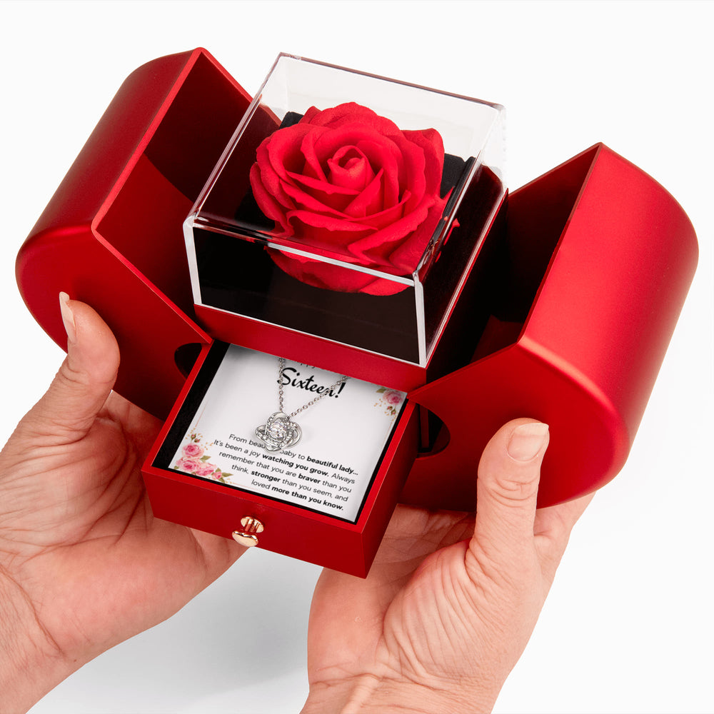 HAPPY SWEET SIXTEEN JOY LOVE KNOT NECKLACE HEART BOX GIFT SET