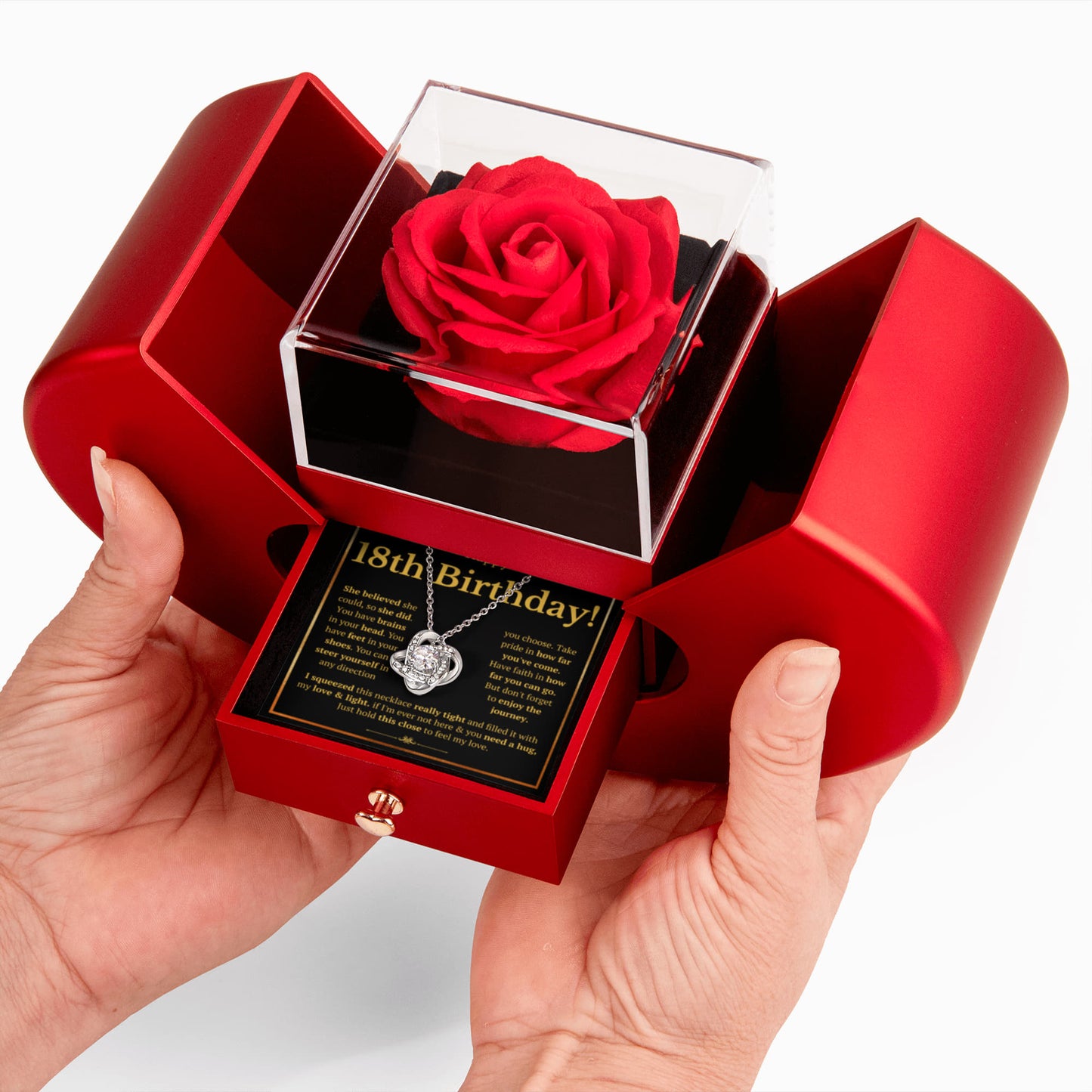 18TH BIRTHDAY SQUEEZED LOVE KNOT NECKLACE HEART BOX GIFT SET