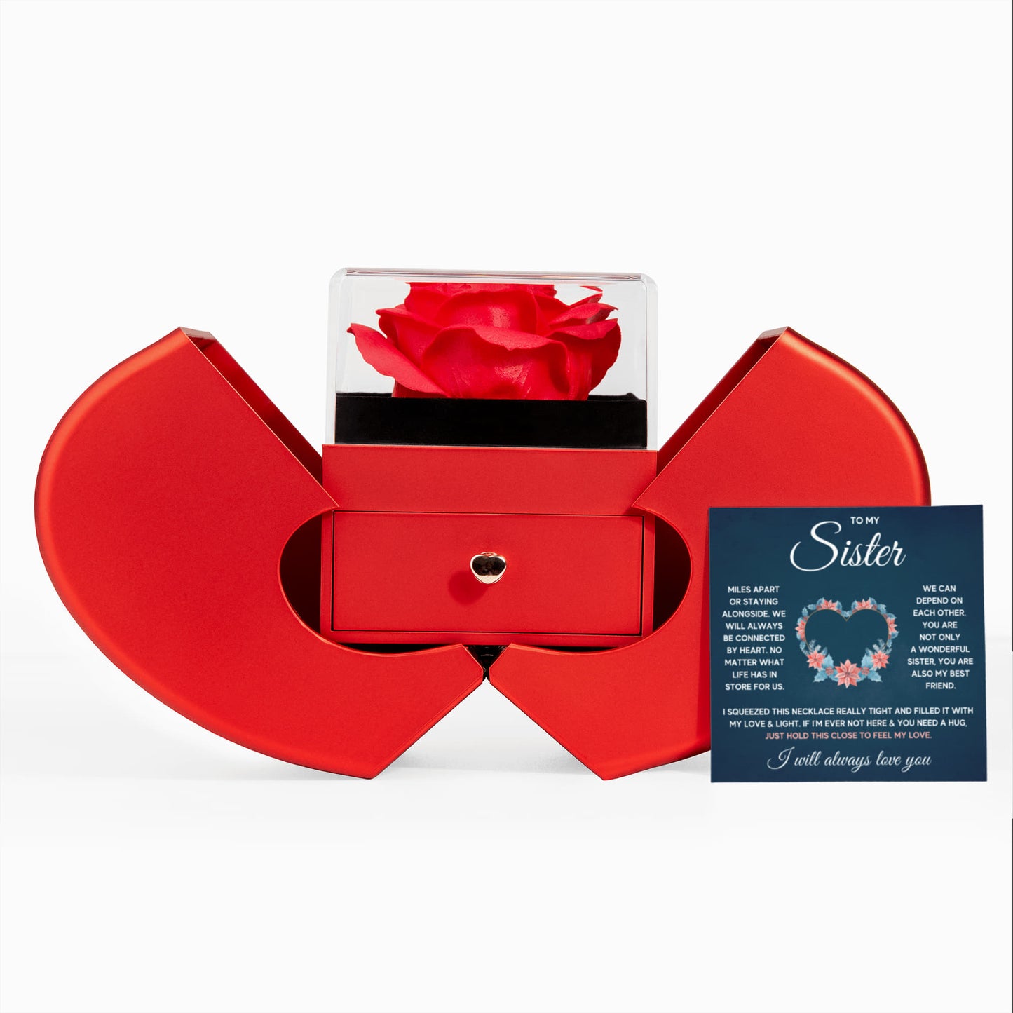 TO MY SISTER SQUEEZED LOVE KNOT NECKLACE HEART BOX GIFT SET