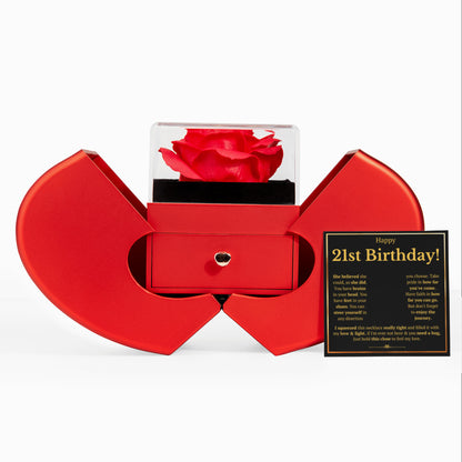 21ST BIRTHDAY SQUEEZED LOVE KNOT NECKLACE HEART BOX GIFT SET