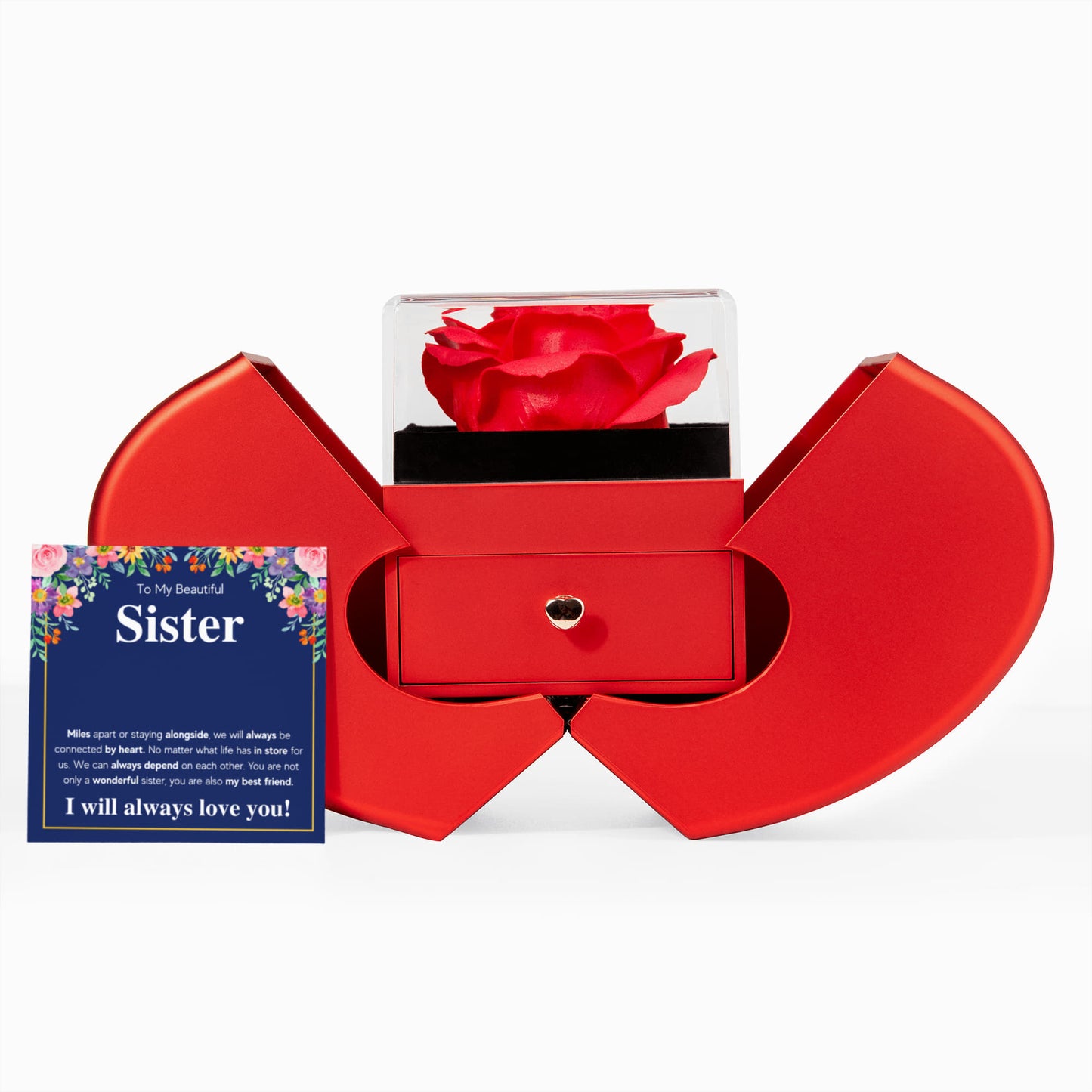 TO MY SISTER CONNECTED LOVE KNOT NECKLACE HEART BOX GIFT SET