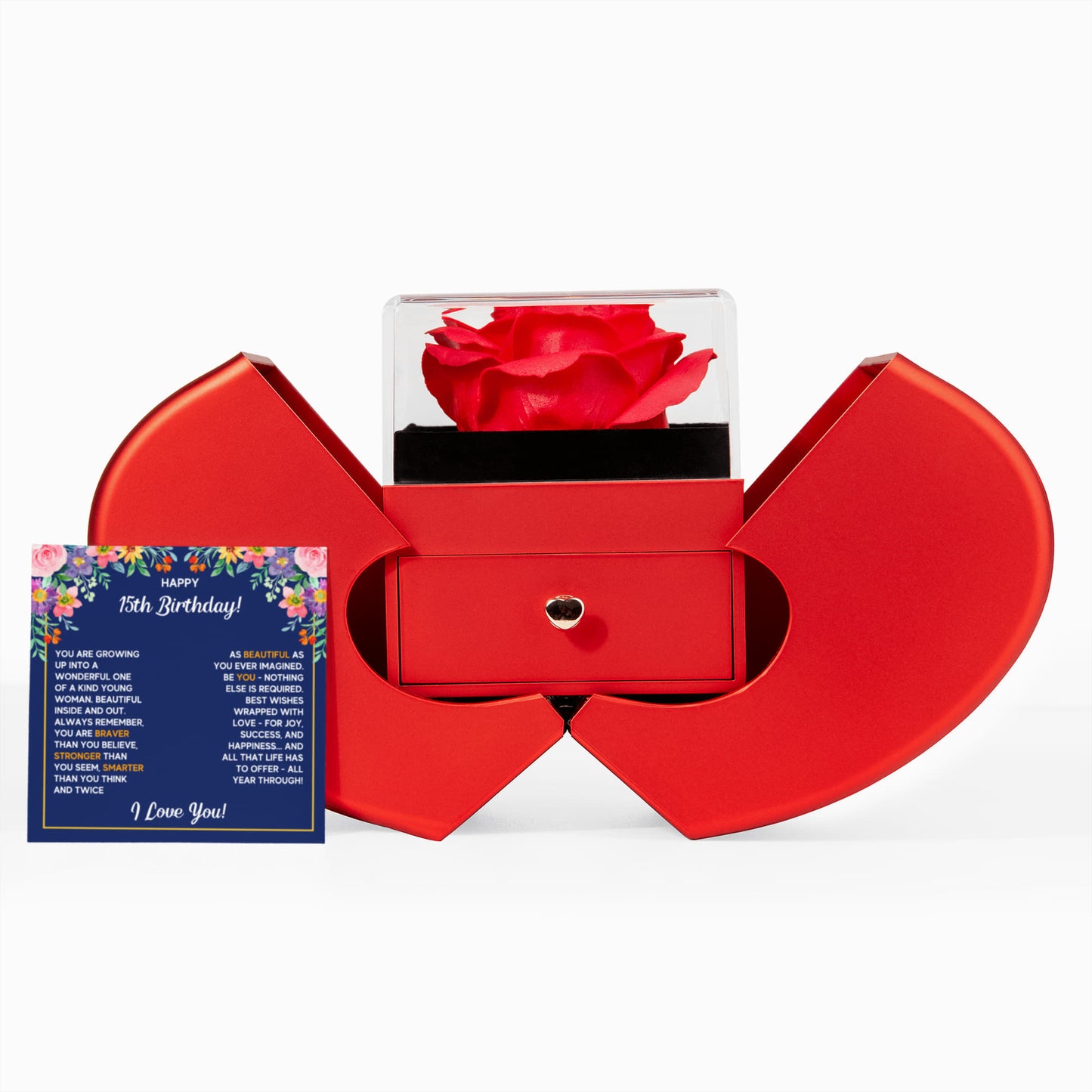 HAPPY 15TH BIRTHDAY WRAPPED LOVE KNOT NECKLACE HEART BOX GIFT SET