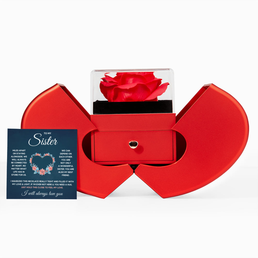 TO MY SISTER SQUEEZED LOVE KNOT NECKLACE HEART BOX GIFT SET