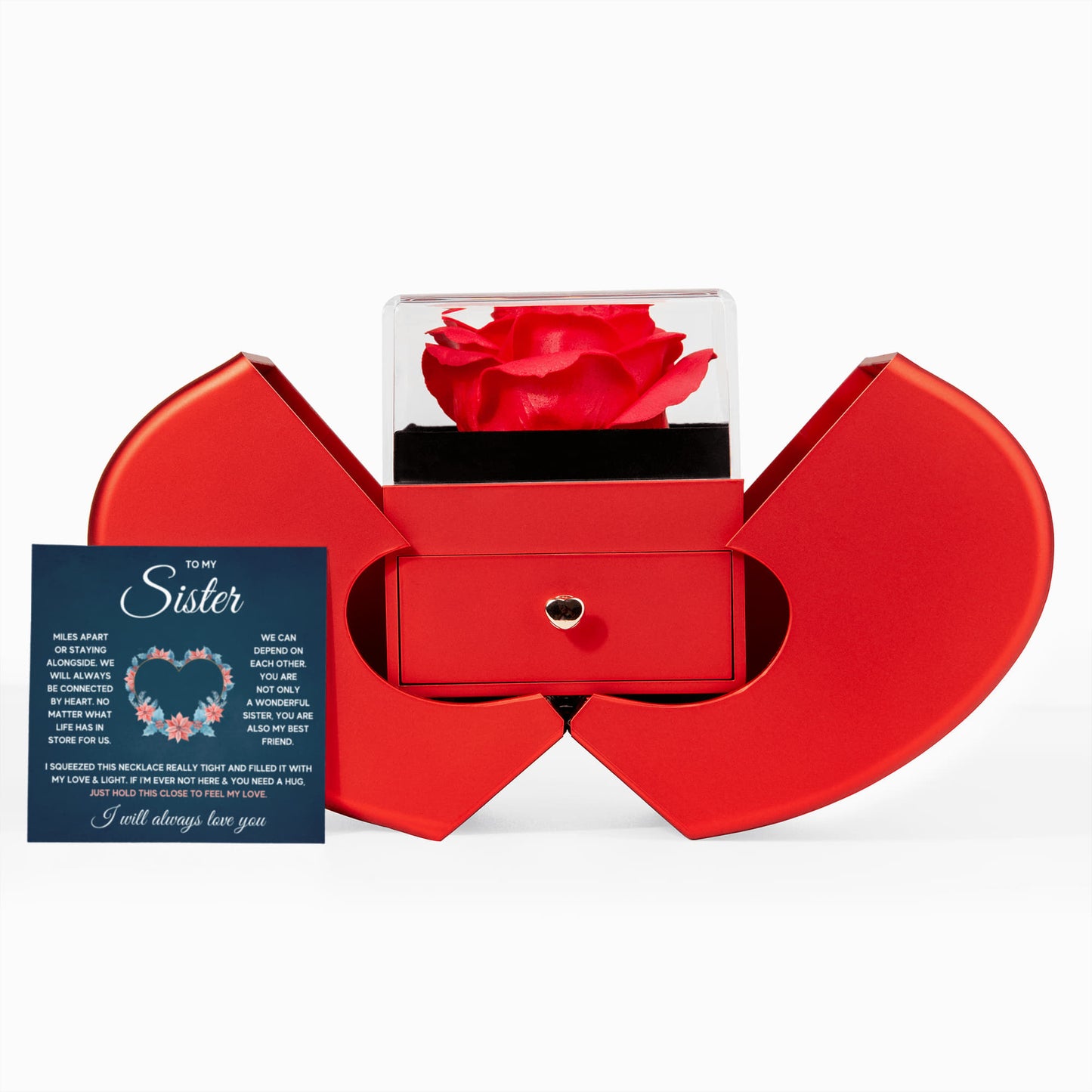 TO MY SISTER SQUEEZED LOVE KNOT NECKLACE HEART BOX GIFT SET