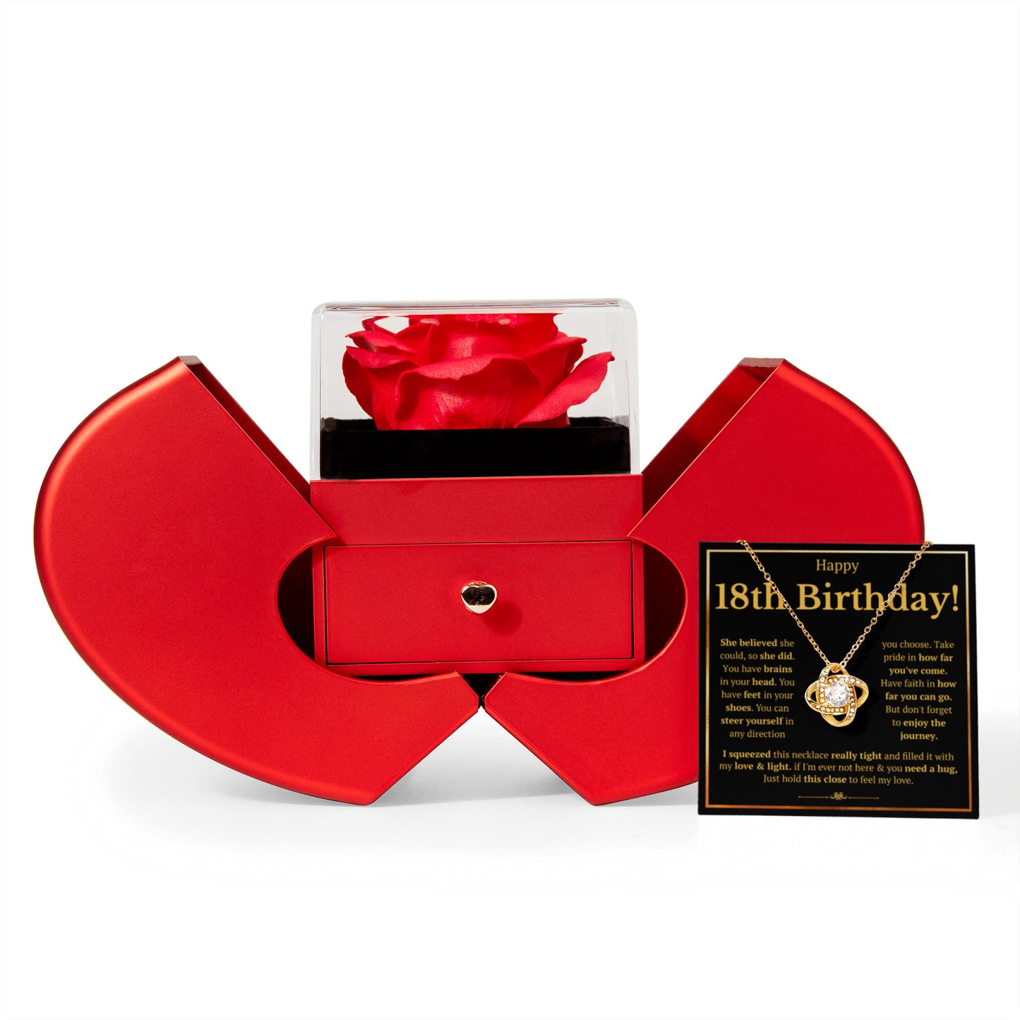 18TH BIRTHDAY SQUEEZED LOVE KNOT NECKLACE HEART BOX GIFT SET