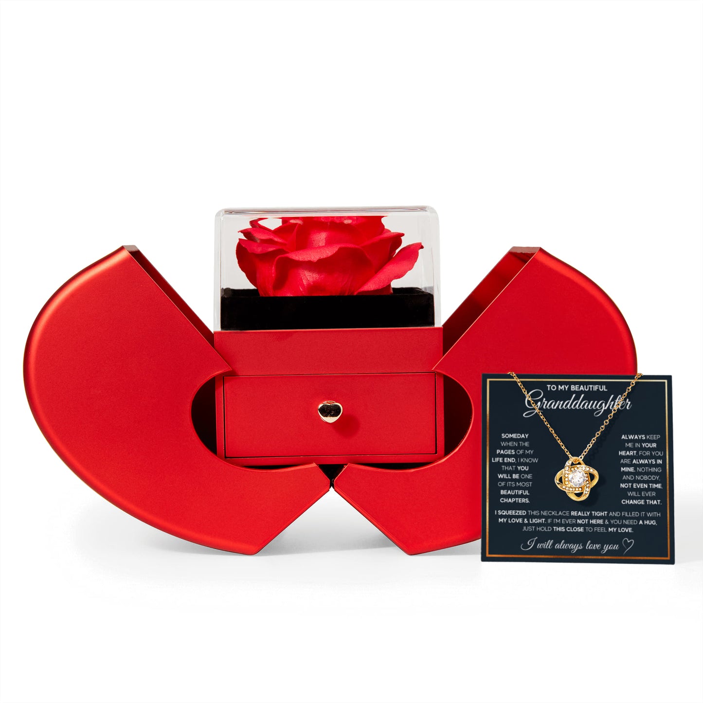 TO MY GRANDDAUGHTER SQUEEZED LOVE KNOT NECKLACE HEART BOX GIFT SET
