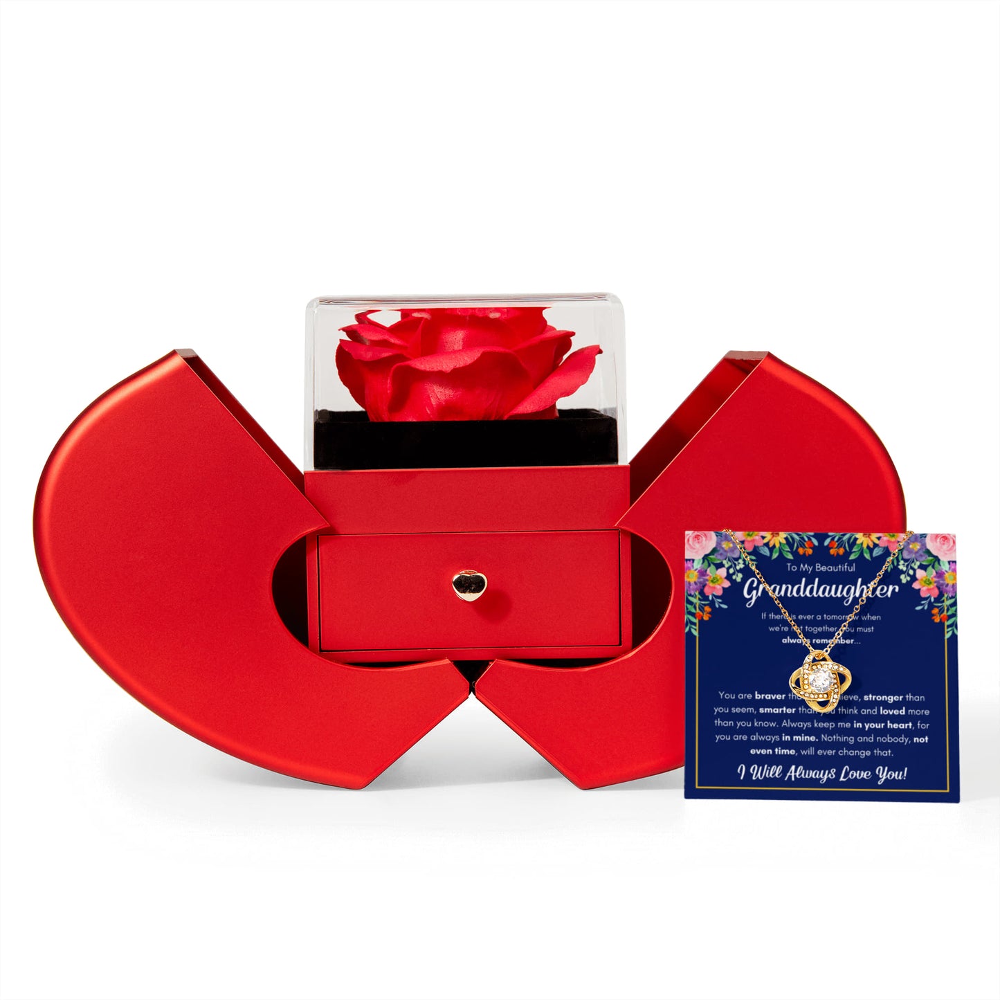 TO MY GRANDDAUGHTER BRAVER LOVE KNOT NECKLACE HEART BOX GIFT SET