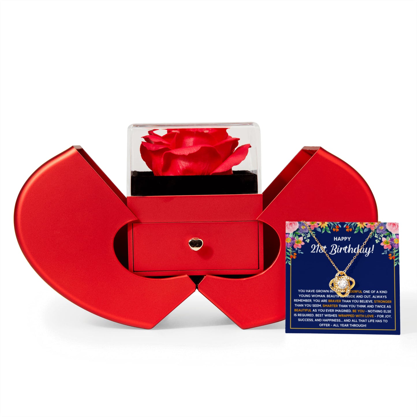 21ST BIRTHDAY WRAPPED LOVE KNOT NECKLACE HEART BOX GIFT SET