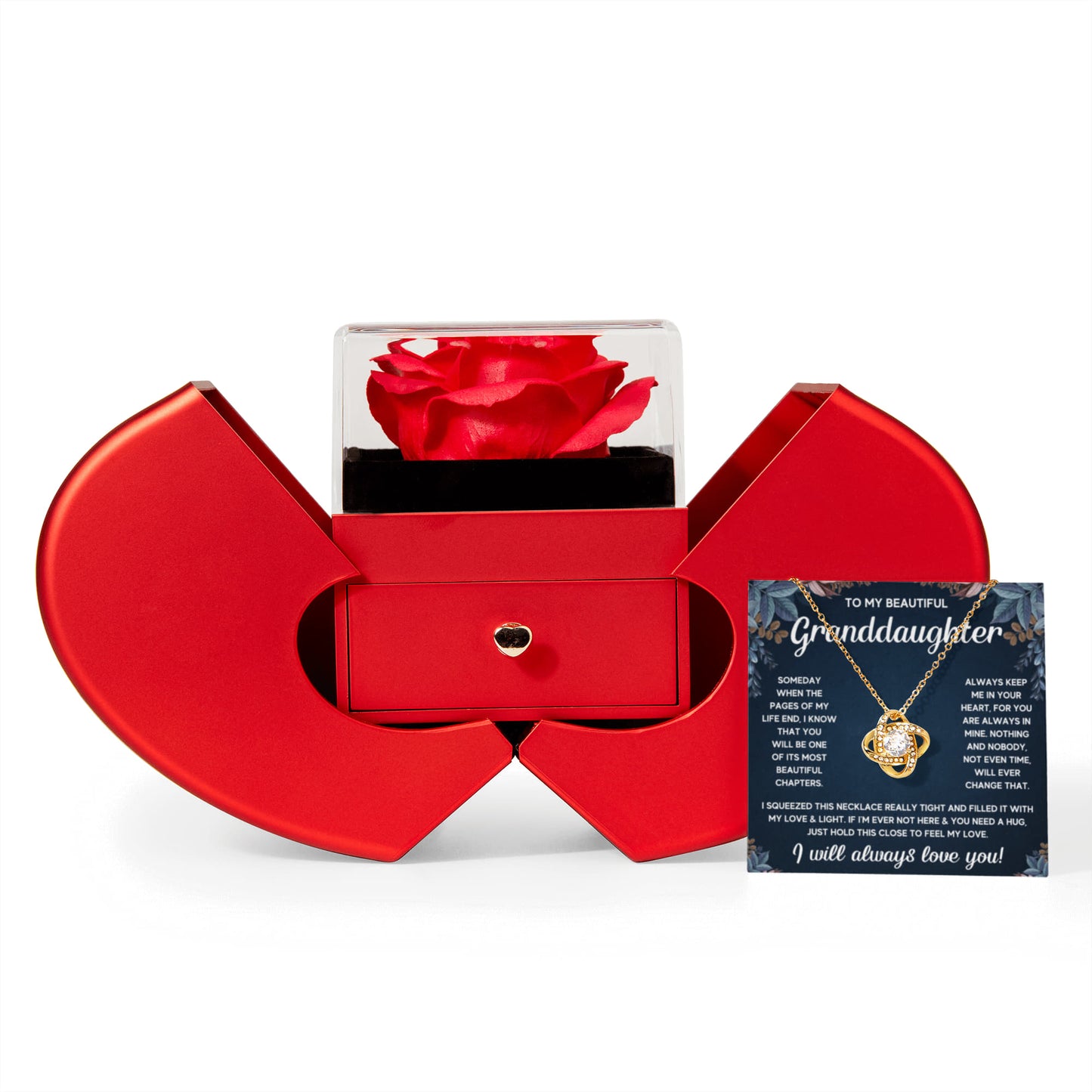 TO MY GRANDDAUGHTER SQUEEZED LOVE KNOT NECKLACE HEART BOX GIFT SET