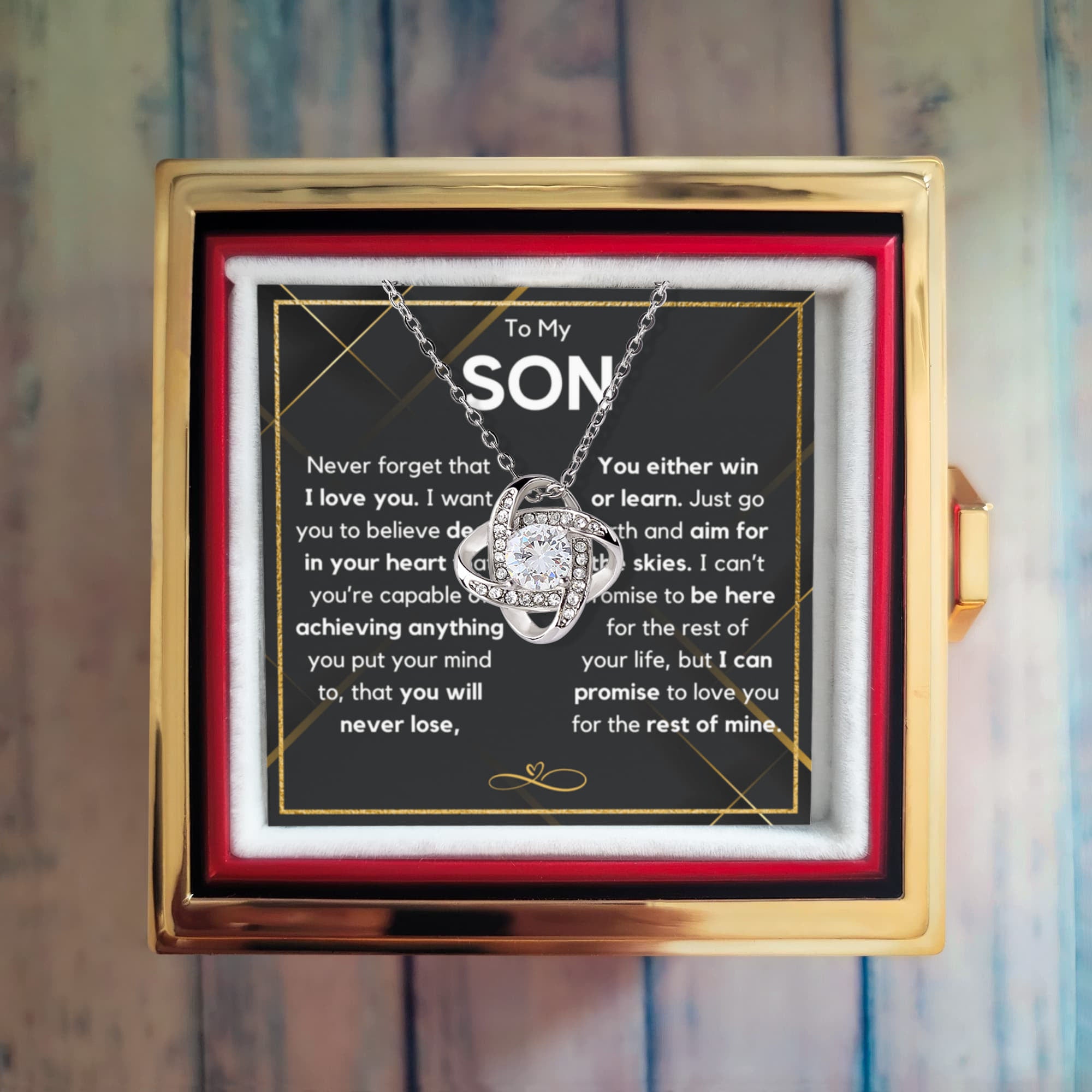 To My Son Skies Love Knot Necklace with Rose