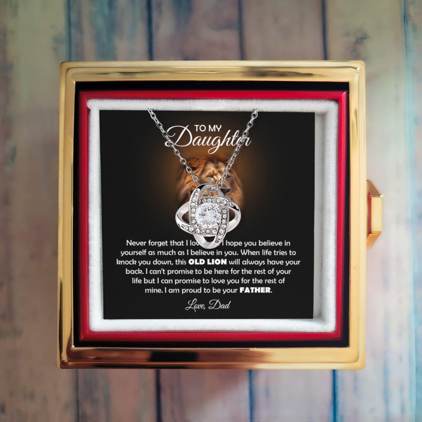 Old Lion Custom Name - Daughter Birthday Necklace with Rose Box