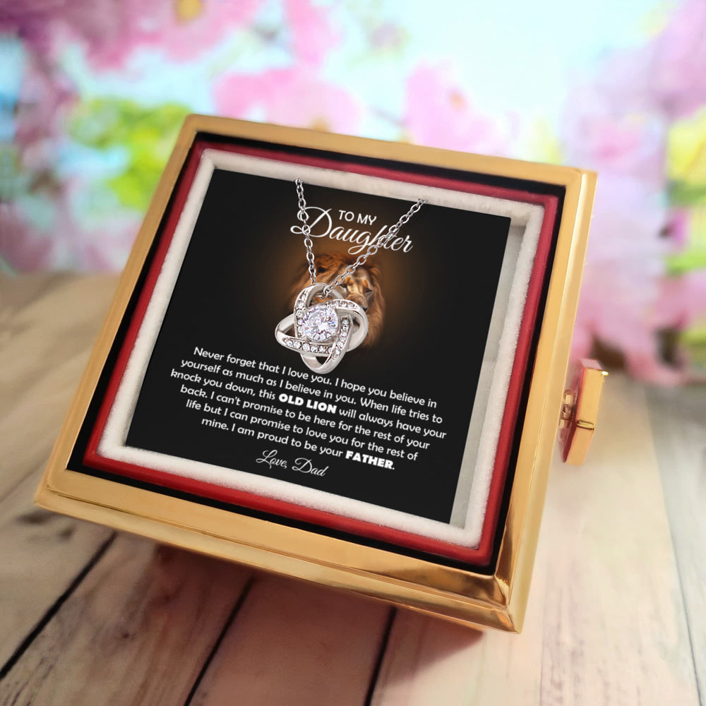 Old Lion Custom Name - Daughter Birthday Necklace with Rose Box