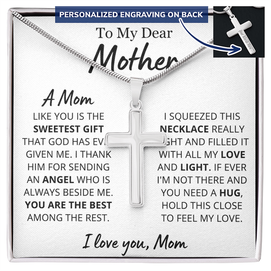 Sweetest Mom Personalized Cross Necklace
