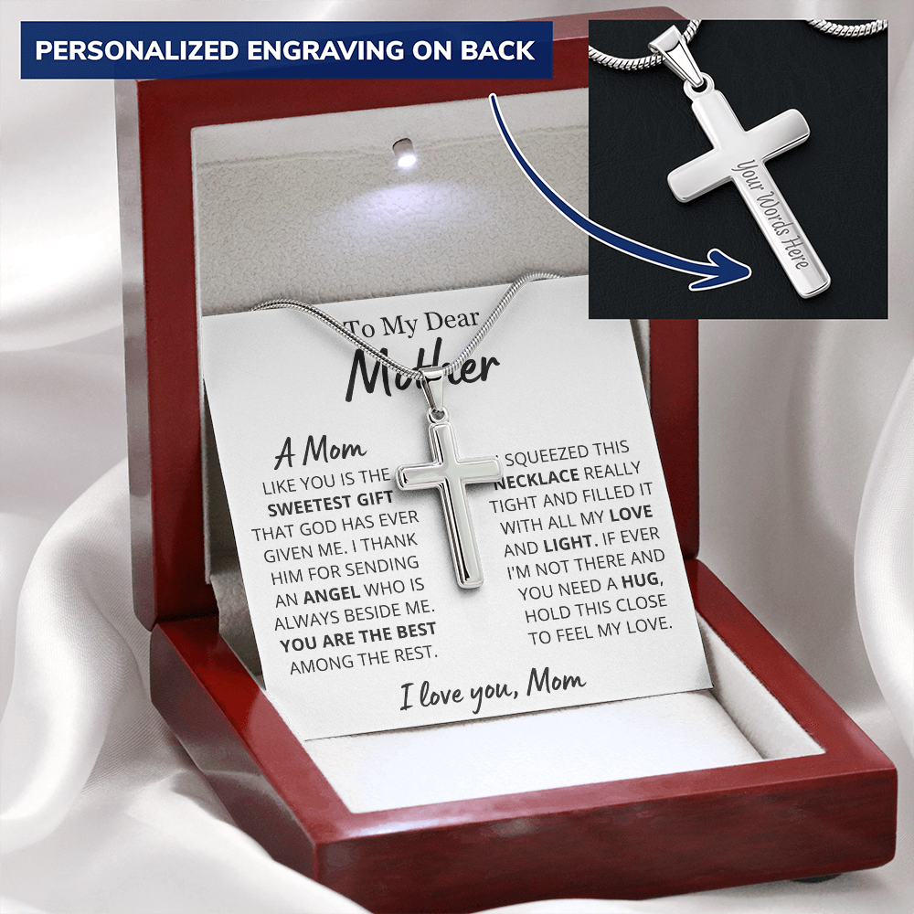 Sweetest Mom Personalized Cross Necklace