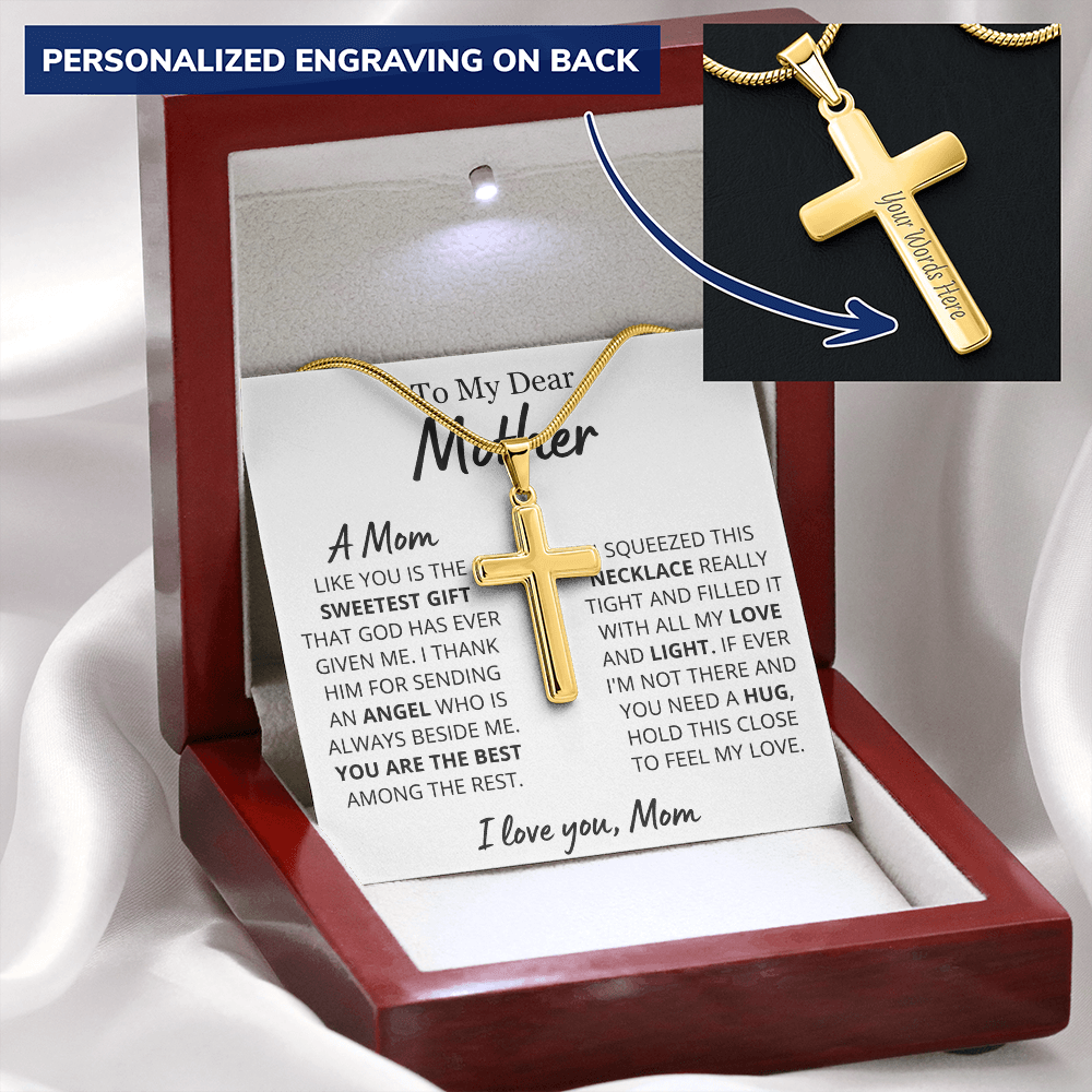Sweetest Mom Personalized Cross Necklace