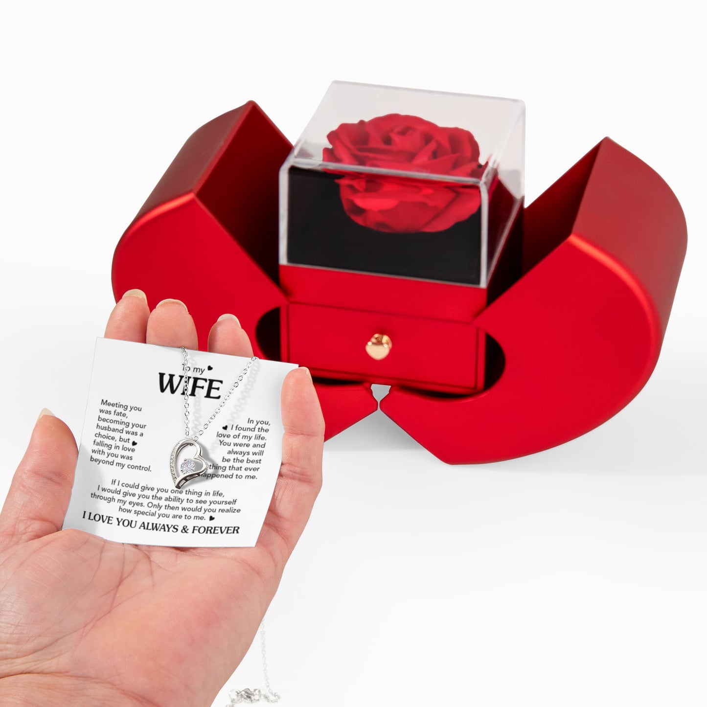 TO MY WIFE CHOICE FOREVER HEART ROSE BOX