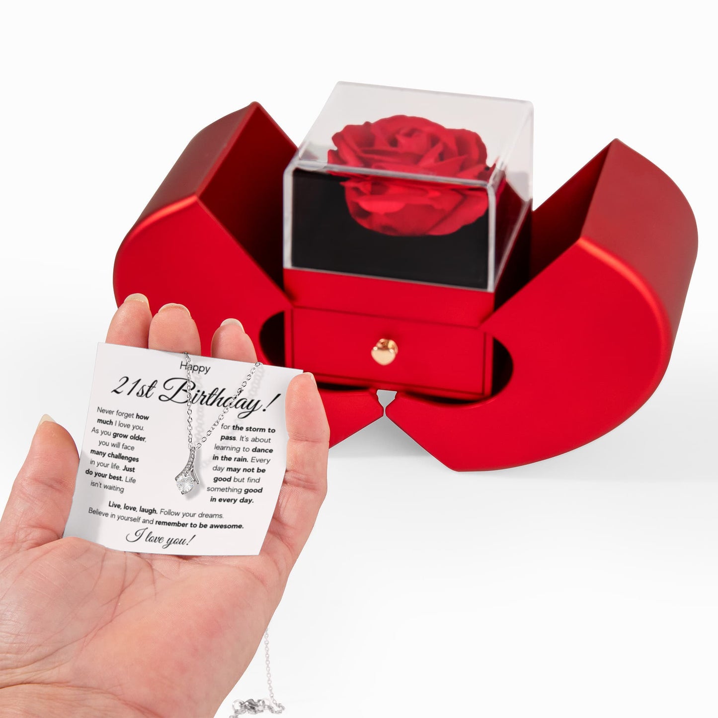 21ST BIRTHDAY RAIN ALLURING NECKLACE HEART BOX GIFT SET