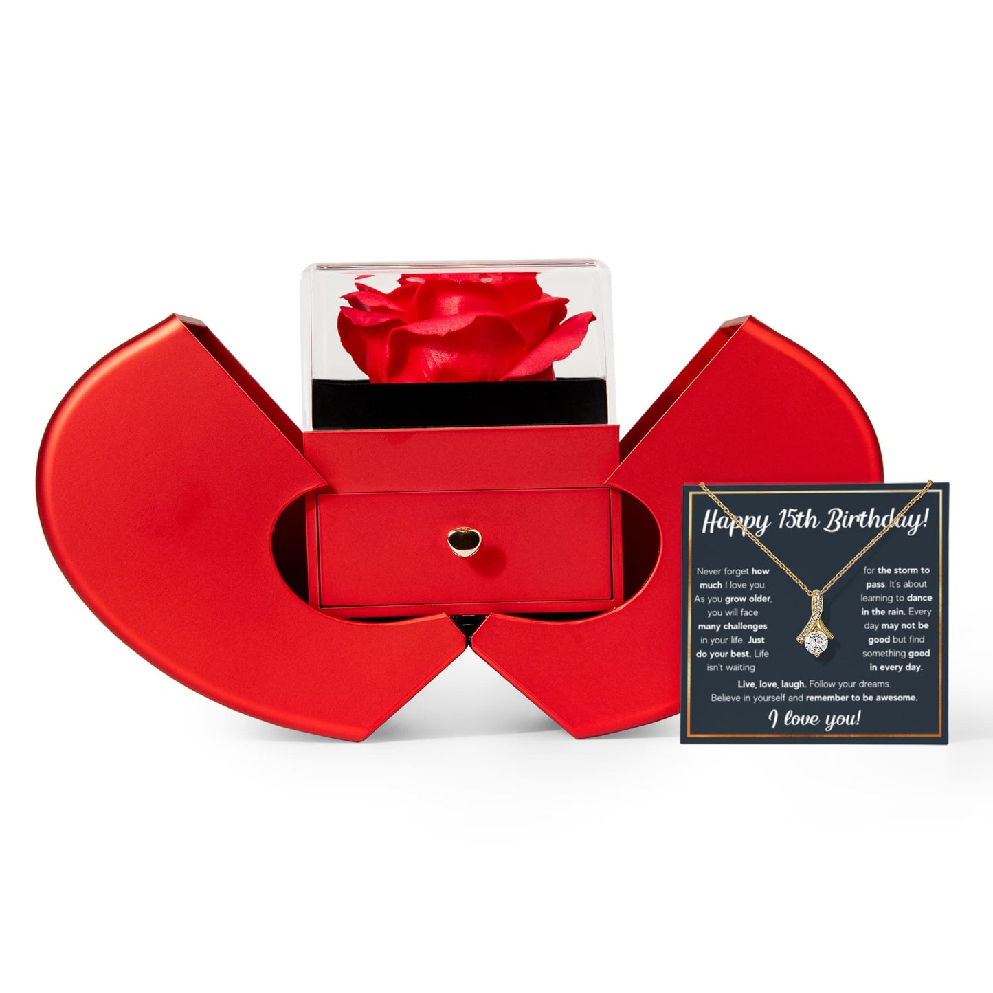 HAPPY 15TH BIRTHDAY RAIN ALLURING NECKLACE HEART BOX GIFT SET