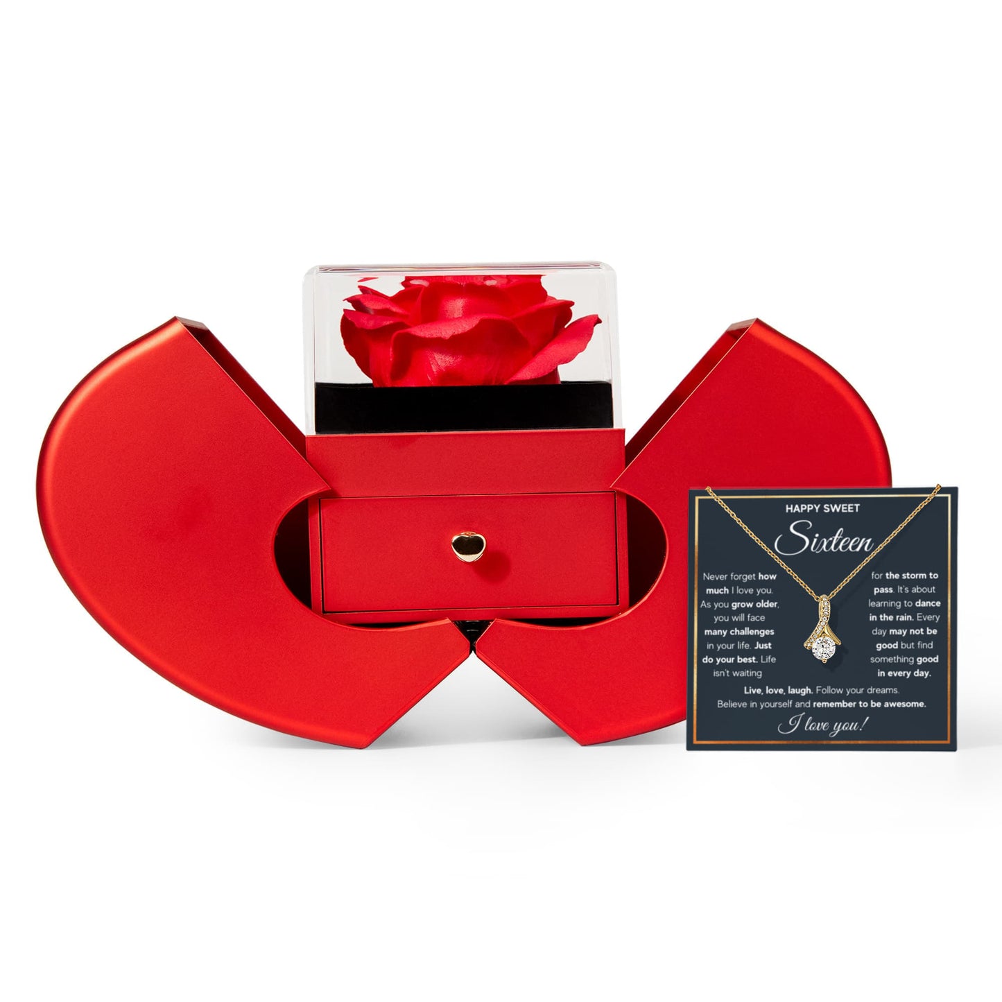 HAPPY SWEET SIXTEEN RAIN ALLURING NECKLACE HEART BOX GIFT SET