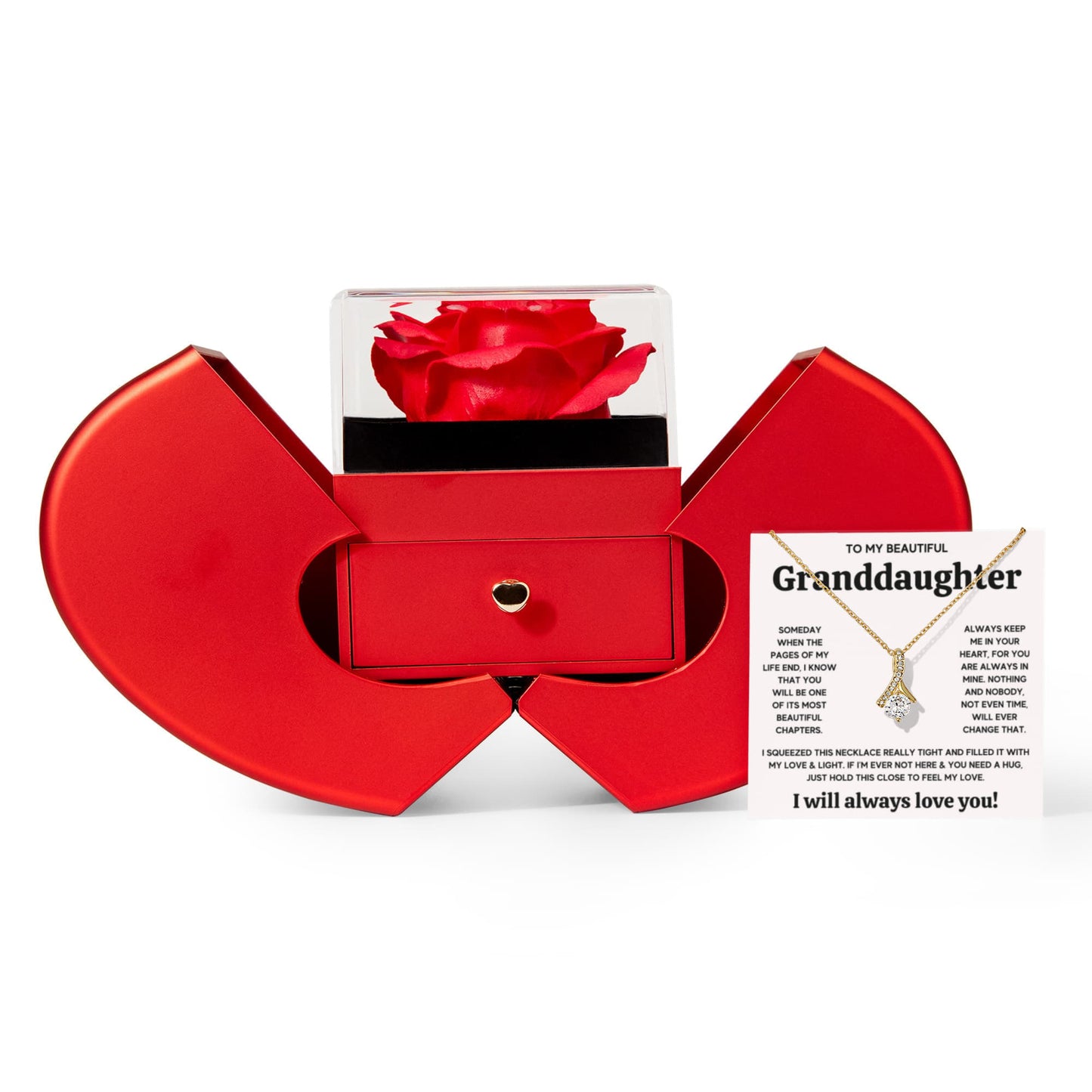 TO MY GRANDDAUGHTER SQUEEZED ALLURING NECKLACE HEART GIFT SET