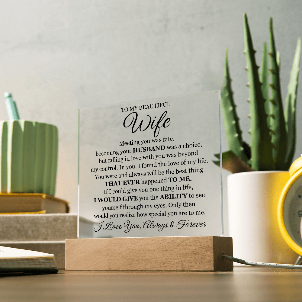 To My Beautiful Wife Printed - Acrylic Plaque Gift Set