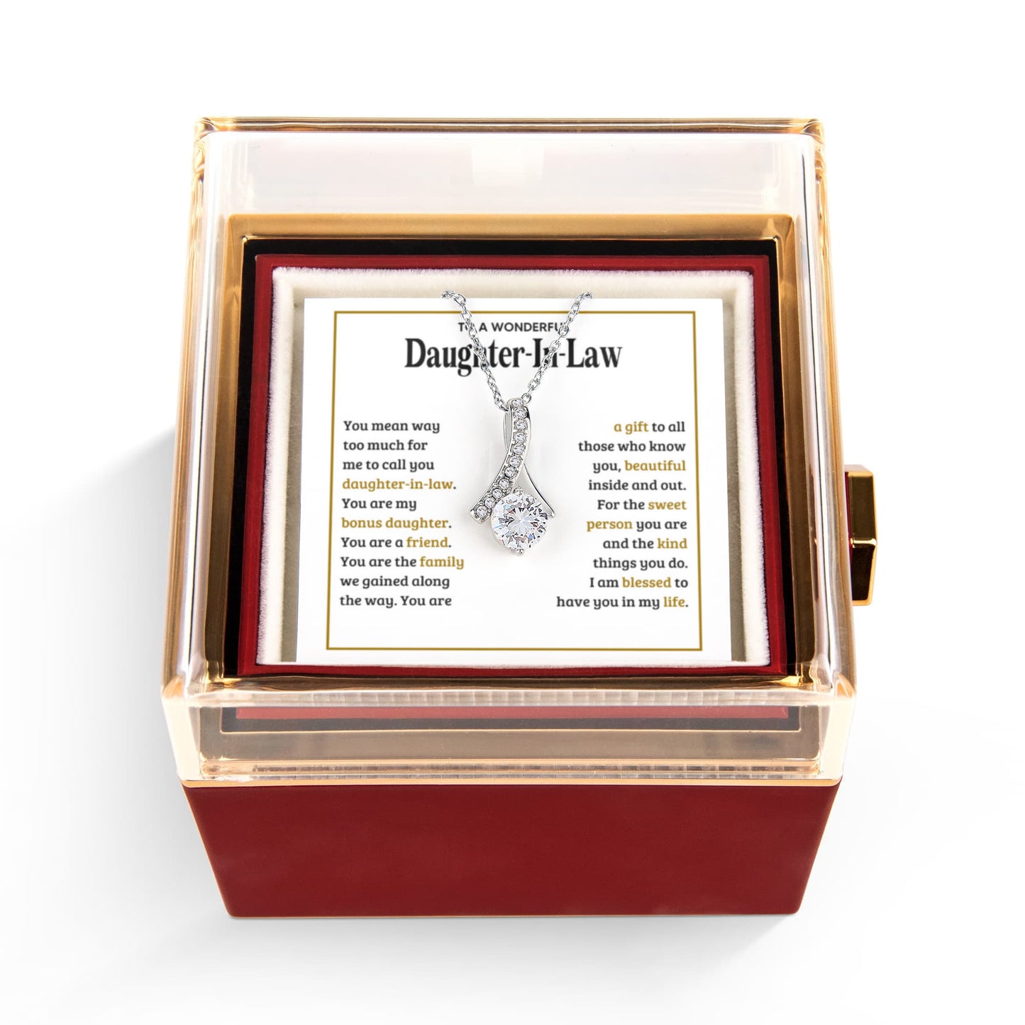 TO MY DAUGHTER IN LAW SWEET PERSON ALLURING BEAUTY NECKLACE ROSE BOX GIFT SET