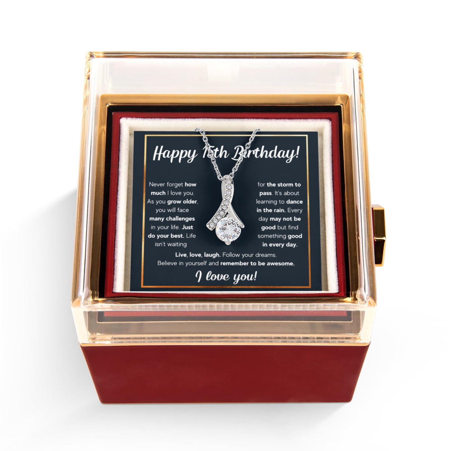 HAPPY 15TH BIRTHDAY RAIN ALLURING NECKLACE ROSE BOX GIFT SET