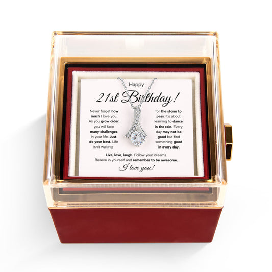 21ST BIRTHDAY RAIN ALLURING NECKLACE ROSE BOX GIFT SET