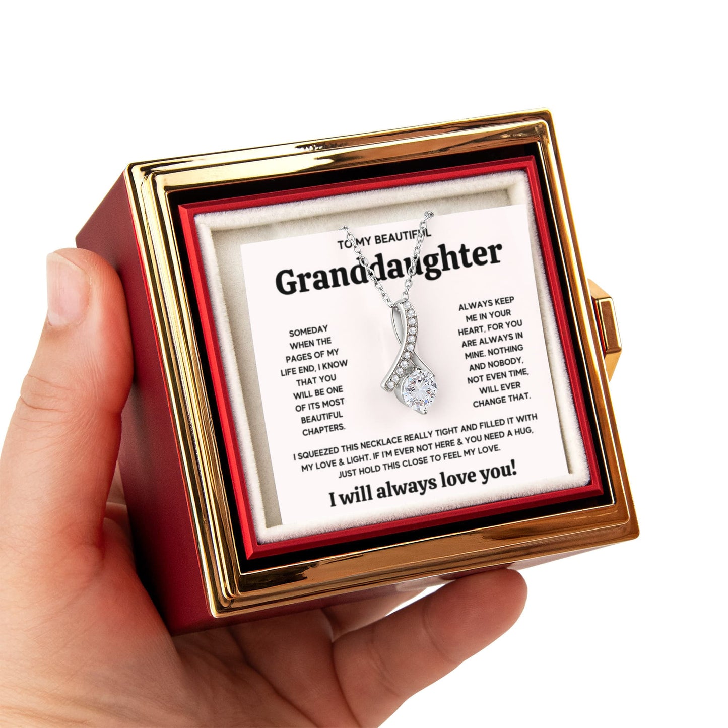 TO MY GRANDDAUGHTER SQUEEZED ALLURING NECKLACE ROSE GIFT SET