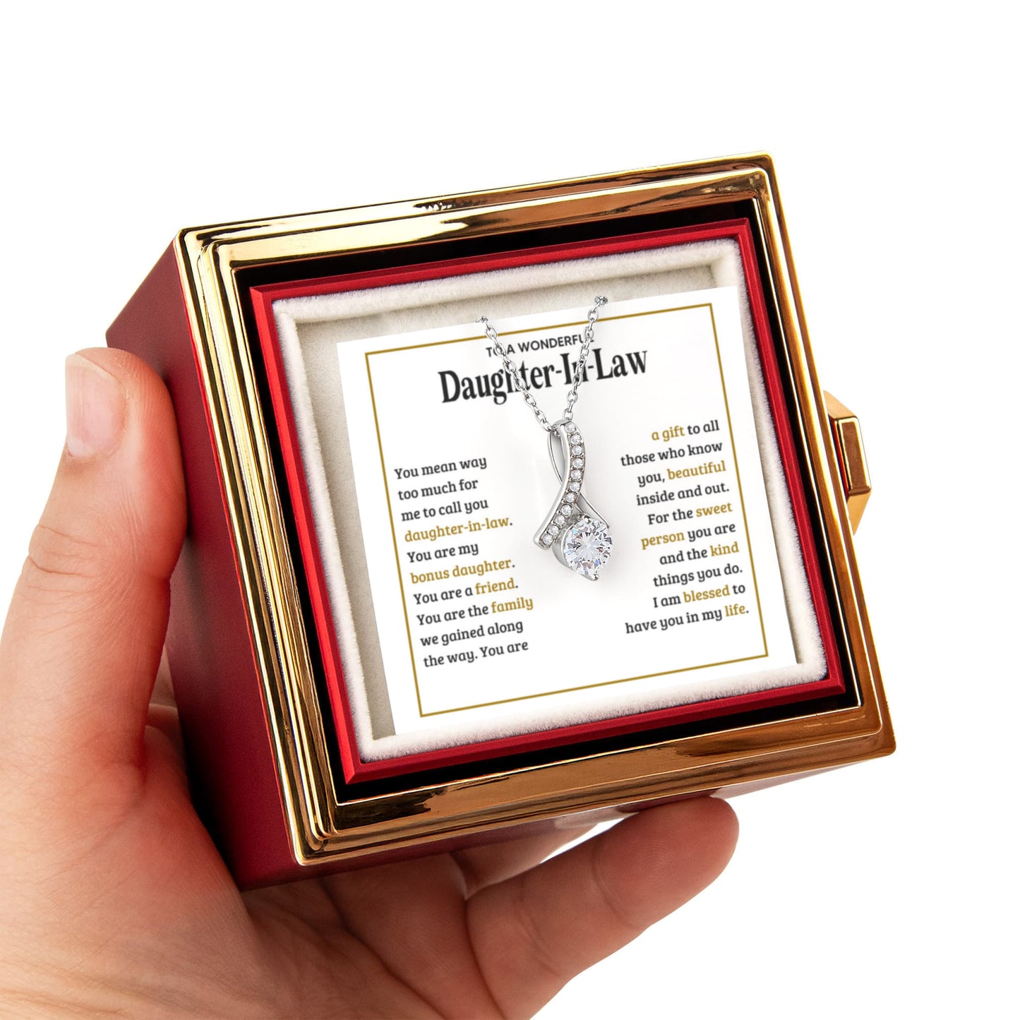 TO MY DAUGHTER IN LAW SWEET PERSON ALLURING BEAUTY NECKLACE ROSE BOX GIFT SET